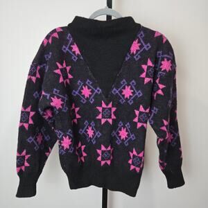 Vintage Profile Wool Retro Sweater 80s 90s Ski Pink Purple Large‎ Heavy Chunky
